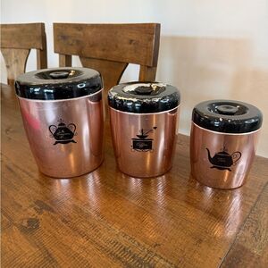 West Bend Copper Colored Aluminum Canisters Coffee-Sugar-Tea